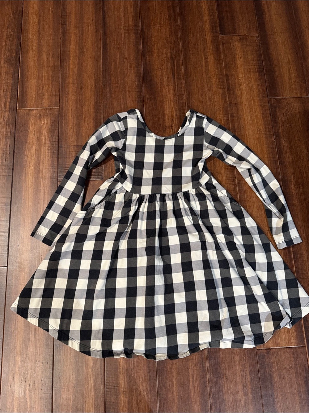Hanna Andersson Black & White Buffalo Check Long Sleeve Dress